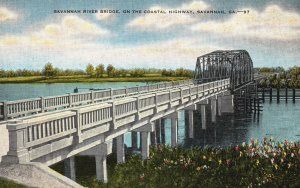 Vintage Postcard 1930's Savannah River Bridge Coastal Highway Savannah Georgia