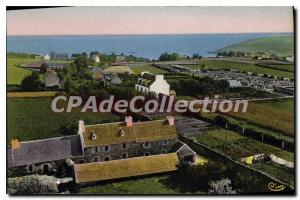 Postcard Old Plougasnou Finistere general view and the beach road