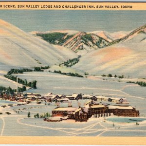 c1940s Sun Valley, ID Winter Birds Eye Lodge Challenger Inn Linen PC Snowy A291