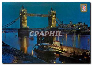 Postcard Modern London Night view of the Tower Bridge and Thames River