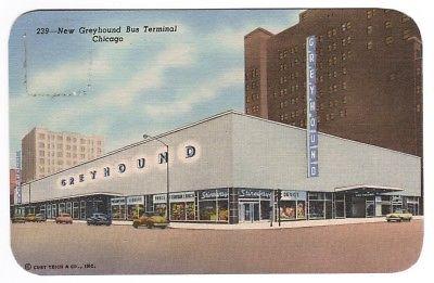 Greyhound Bus Depot Chicago Illinois 1950s linen postcard