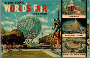 1964 NEW YORK WORLD'S FAIR Official Postcard Multi-View / Sudan Pavilion /Dexter 