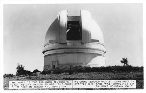 RPPC Telescope, Palomar Mountain Observatory, CA c1950s Vintage Postcard