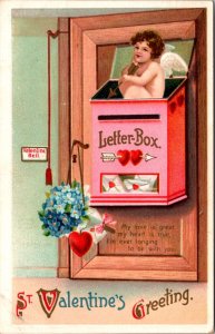 Valentine's Day PC Cherub Cupid Sitting in Mailbox Letter-box Holding Arrow Love