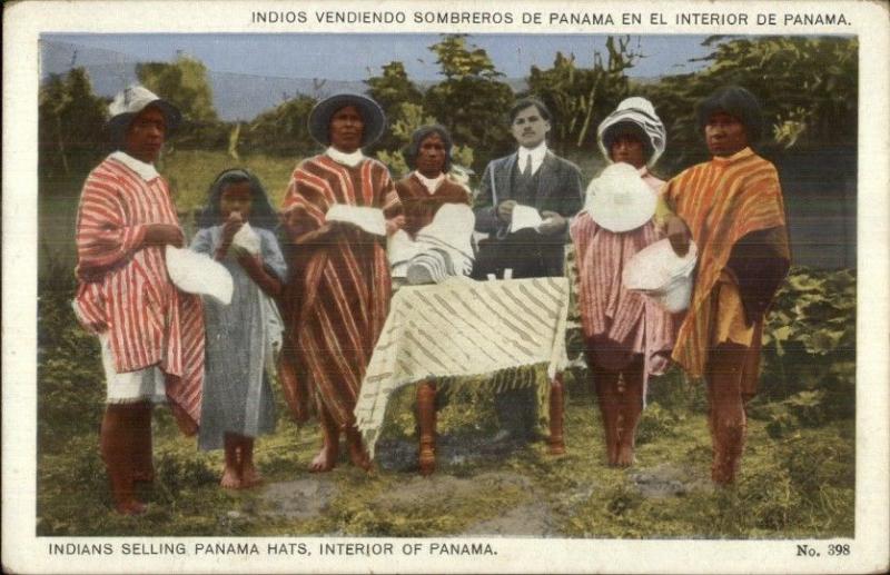 Panama - Native Indians Selling Panama Hats c1920s Postcard