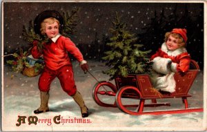 1911 Merry Christmas CHILDREN Winter Scene Postcard PM Napavine WA 204 JY13