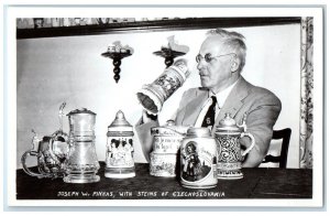 Joseph Pinkas With Steins Of Czeckoslovakia Milwaukee WI RPPC Photo Postcard