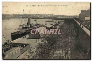 Postcard Old Saint Malo ramparts and the Quays off St Servan Boat