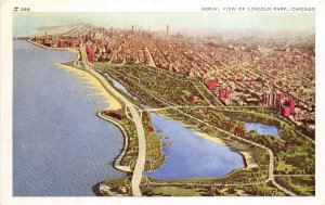 Chicago Illinois 1940s Postcard Aerial View Of Lincoln Park
