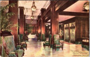 Vintage Postcard Portland OR-Oregon, Lobby of Hotel Benson, Advertising Ji-3
