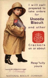 National Biscuit Co Uneeda Boy in Raincoat c1905 Advertising Postcard