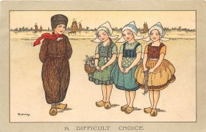 lot 23 a difficult choice f haroy  comic artist signed illustrator boy and girls