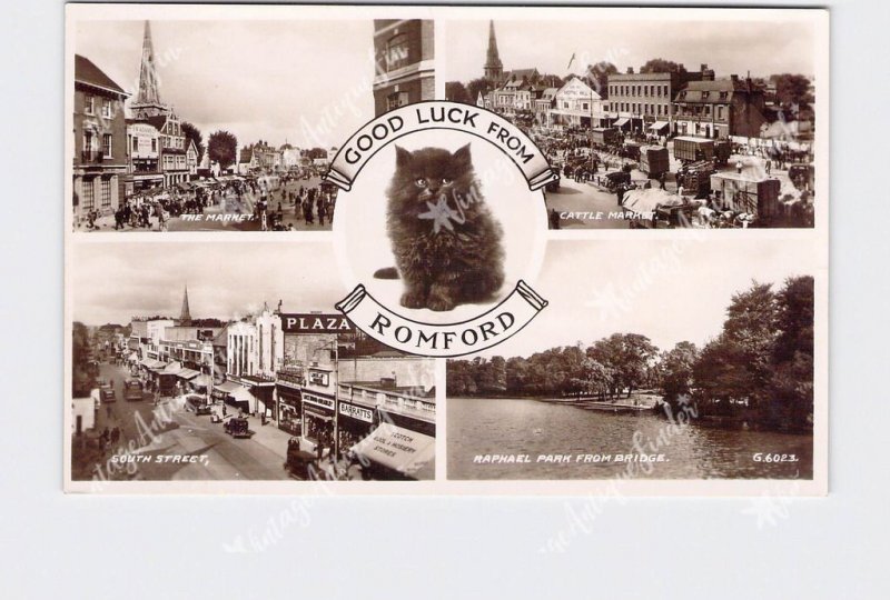 rppc real photo postcard Good Luck Romford England The market 4 shots in one wit