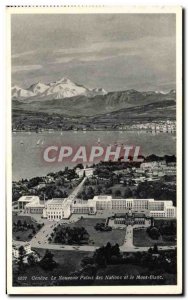 Old Postcard The New Geneva Palace of Nations and Mont Blanc Switzerland