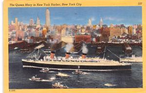 Queen Mary, New York Harbor, New York City USA White Star Line Cunard Ship 1951 