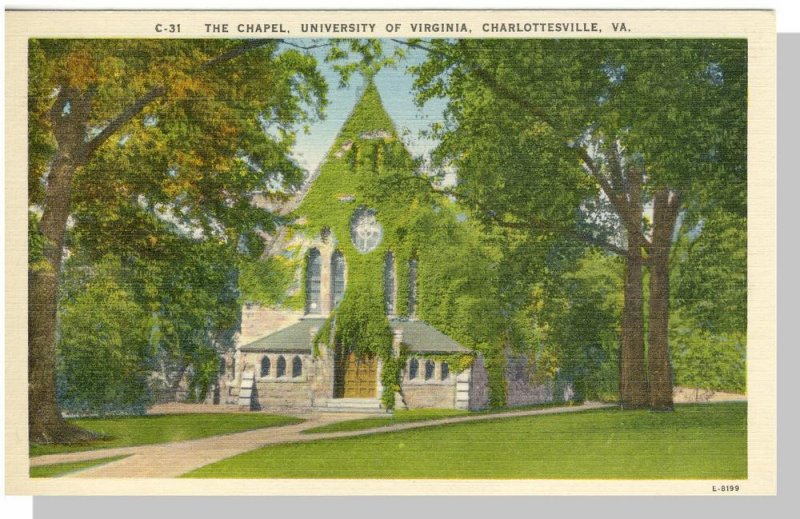 Nice Charlottesville, Virginia/VA Postcard,University Chapel