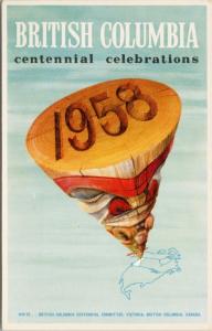 Totem Pole British Columbia Centennial Celebrations 1958 Indigenous Postcard D81