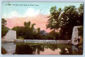 1912 Fort Worth Texas TX Vintage Postcard The Dam City Park Lake River Posted