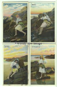 su2554 - 4 postcards of Girl on the beach and rocks