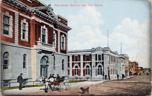 Main Street Medicine Hat AB Alberta Horse Carriage Dog c1912 Rumsey Postcard G44