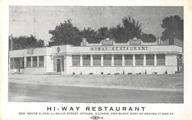 Ottawa Illinois Hi-Way Restaurant Coke Sign Vintage Postcard AA15715
