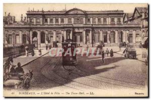  Vintage Postcard Bordeaux the town hall Tram