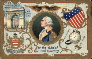 Washington's Birthday George Washington Gold Pocket Watch c1910 Postcard