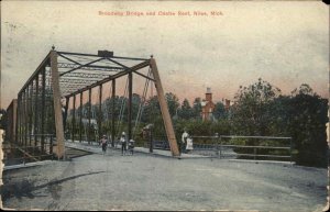 NILES MICHIGAN MI Broadway Bridge and Castle Rock Antique Postcard