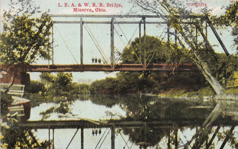 E74/ Minerva Ohio Postcard Carroll County c1910 LEA&W Railroad Bridge 4