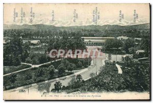 Old Postcard Pau La Gare and the Chaine des Pyrenees