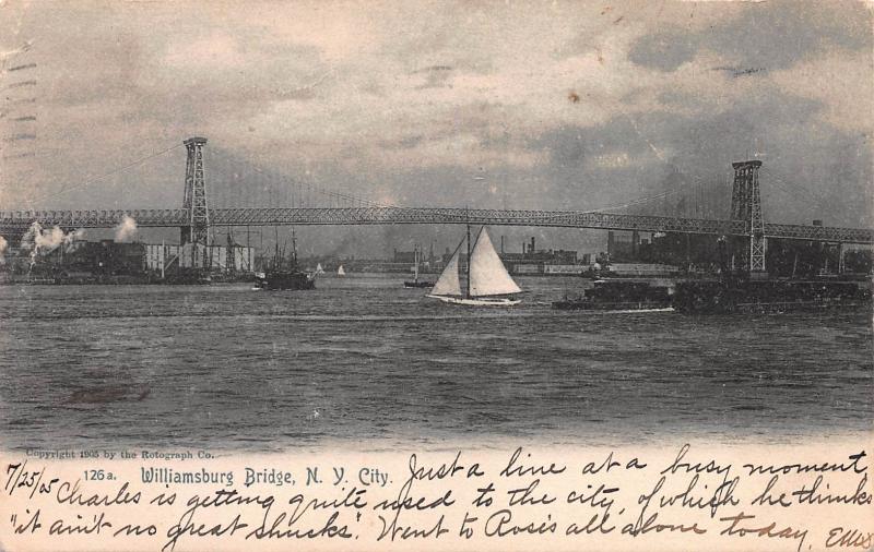 Williamsburg Bridge, New York City, Early Postcard, Used in 1905