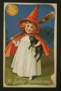 1911 Halloween Postcard Little Girl Witch w/Red Hat & Cape, Clifton Forge, VA