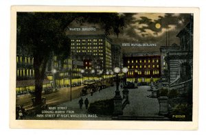 MA - Worcester. Main Street looking North from Park Street at Night