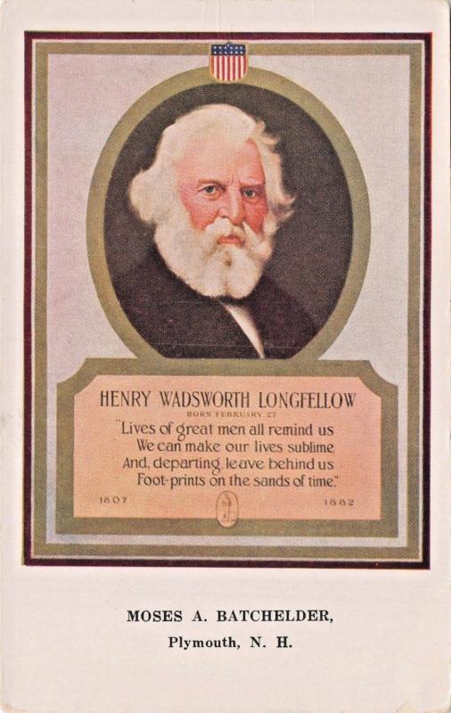 HENRY WADSWORTH LONGFELLOW~MOSES BATCHELDER-PLYMOUTH NH-WALK OVER SHOE POSTCARD 