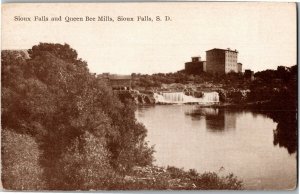 View of Sioux Falls and Queen Bee Mills Sioux Falls SD Vintage Postcard E54