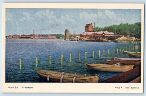 Finland Postcard Vaasa Sisatama Inre Hamnen Boat in Lakeside c1950's Vintage