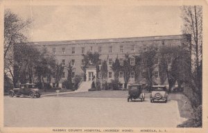 Classic Cars Outside Nassau Hospital Mineola USA Nurses Home Postcard