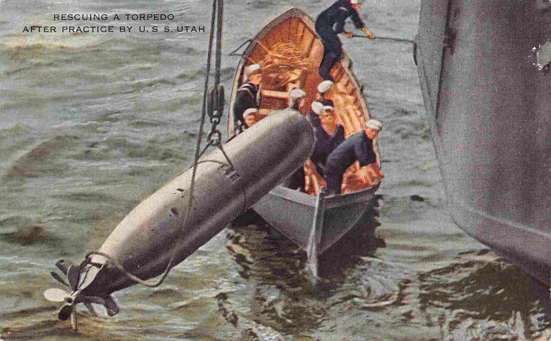 Retrieving Torpedo After Practice USS Utah US Navy Battleship postcard