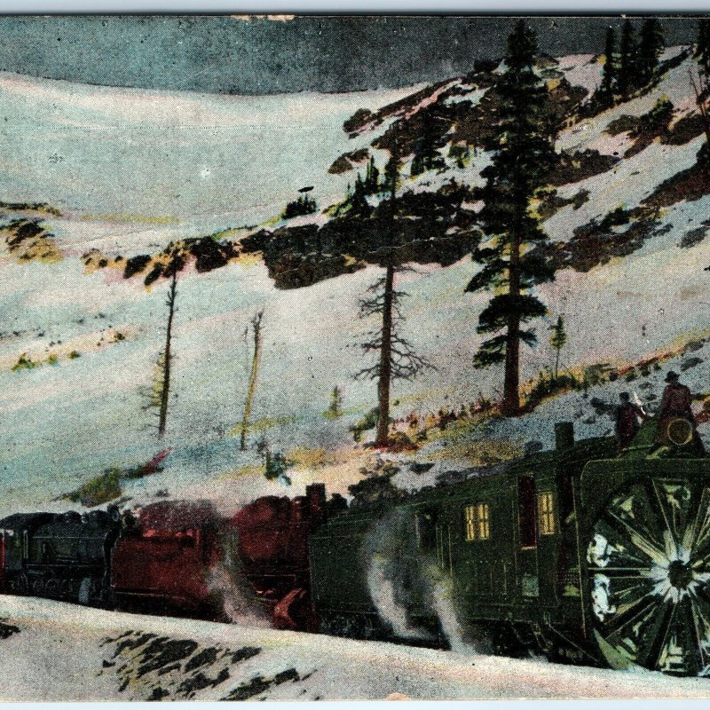 c1910s CO Rocky Mountain Locomotive Snow Plow Train Occupational in Rockies A172