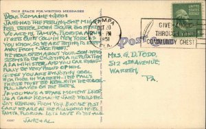 Tampa Florida FL Golf Course Birdseye View c1930s-50s Linen Postcard