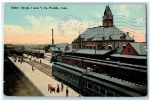 1912 Union Depot Track View Passengers Railroad Cart Pueblo Colorado CO Postcard