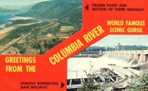 Greetings Card From Columbia River Crown Point Bonneville Dam, Vintage Postcard