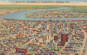 NEW ORLEANS, LA Louisiana AERIAL VIEW Bends In Mississippi River  1940 Postcard