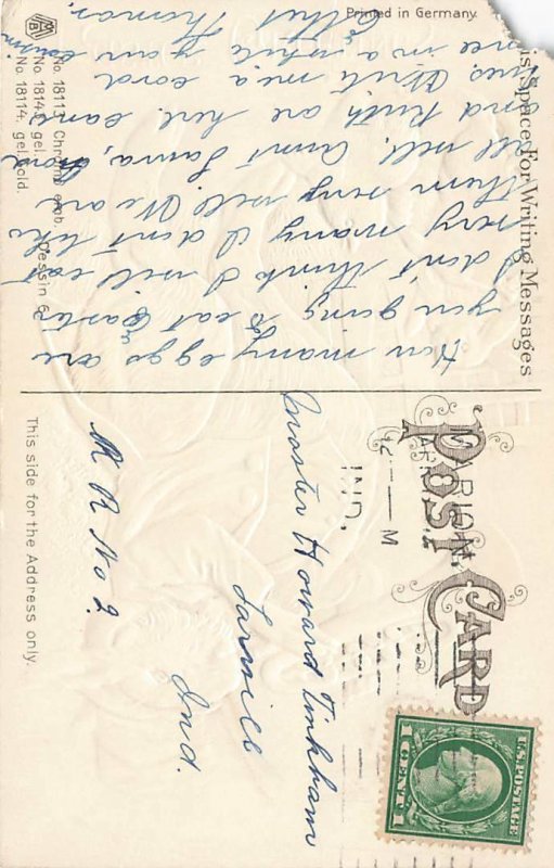 Humanized Rabbit Wearing Hat Vest Playing Trumpet Chick Dances Easter c1910 P162