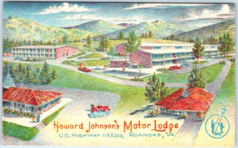 ROANOKE, Virginia  VA   Roadside  HOWARD JOHNSON'S Motor Lodge  c1950s  Postcard