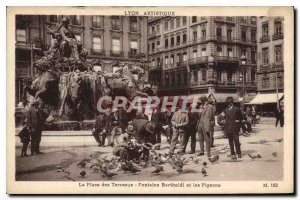 Postcard Old Lyon Terreaux Square and Bartholdi Fountain Pigeons
