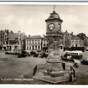 c1930s Esplanade Bangor Ireland RPPC Clock Tower Downtown Photo PC McCready A173