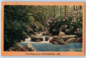 Jonesburg Missouri MO Postcard Greetings Scenic View Forest River 1942 Vintage