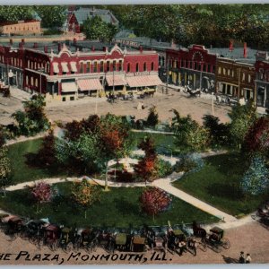 c1910s Monmouth, ILL The Plaza Square Downtown LOADED Horse Carriage Stores A194