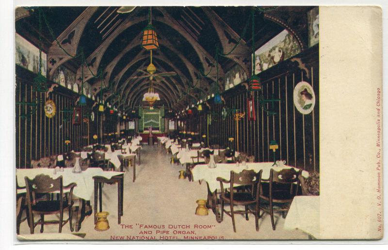 Famous Dutch Room Pipe Organ New National Hotel Minneapolis MN 1908 postcard